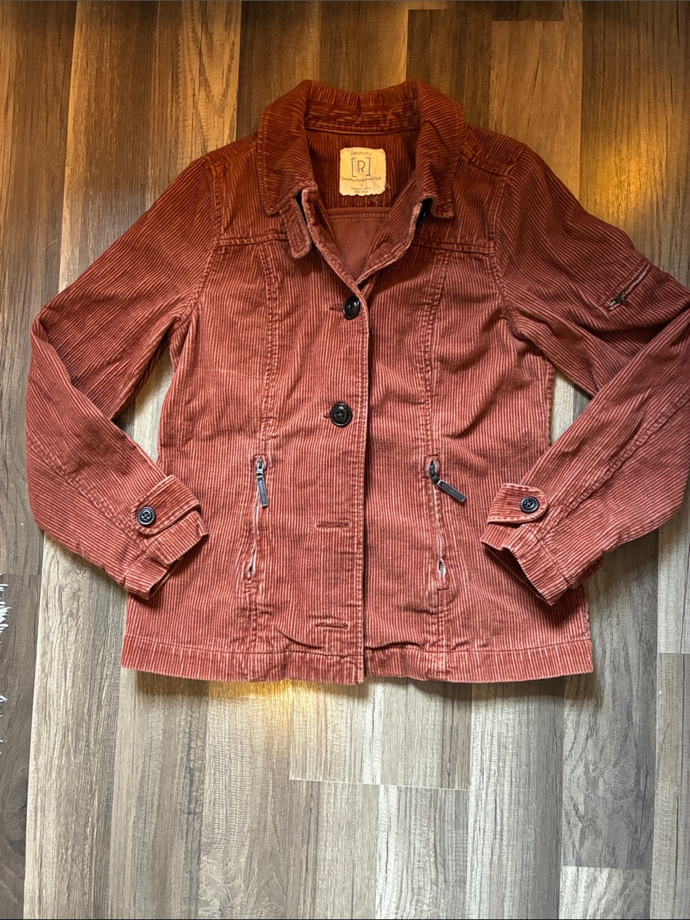 Relativity Women's Rust Corduroy Zip-Pocket Button Up Jacket - Size Smal